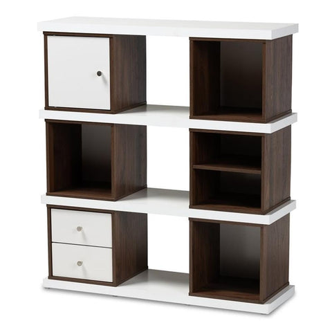Wholesale Interiors Baxton Studio Rune Two-Tone White and Walnut Finished 2-Drawer Bookcase