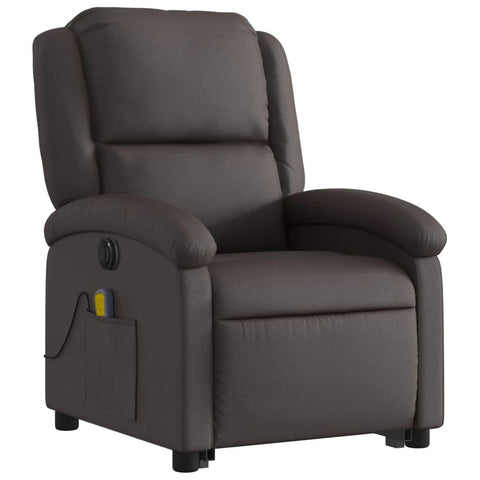 vidaXL Electric Massage Recliner Chair-Dark Brown Real Leather with Lift and Tilt Functions, 6-Point Vibration, Side Pocket, 3205949