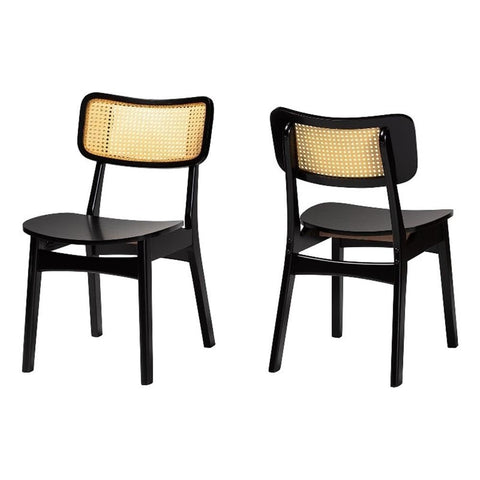 Baxton Studio Tafari Dark Brown Wood and Rattan 2-Piece Dining Chair Set
