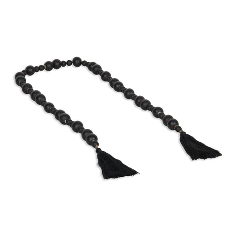 Akaida Black Wooden Mixed Bead Tassel Decor
