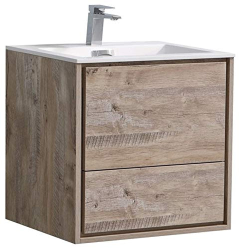 Kube DL24-NW DeLusso 24" Nature Wood Wall Mount Modern Bathroom Vanity