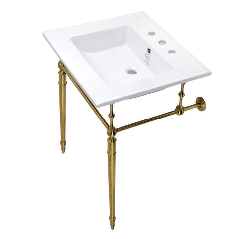 Kingston Brass KVPB25227W8BB Edwardian Console Sink, White/Brushed Brass 25.19 x 22.06 x 33.81