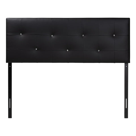 Baxton Studio Dalini Modern and Contemporary Full Black Faux Leather Headboard with Faux Crystal Buttons