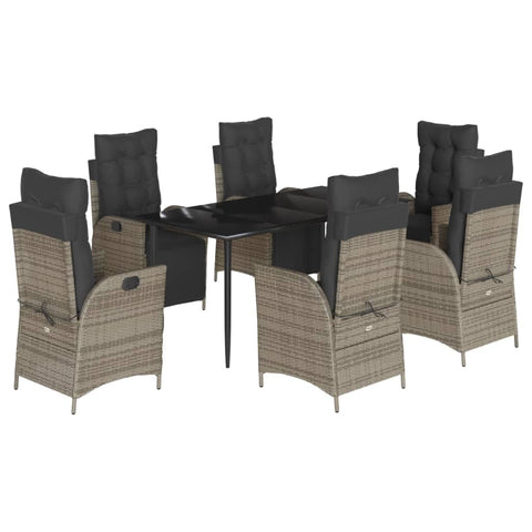 vidaXL 5 Piece Patio Dining Set - Gray Poly Rattan Garden Table & Reclining Chairs with Cushions for Outdoor, Backyard & Deck Dining