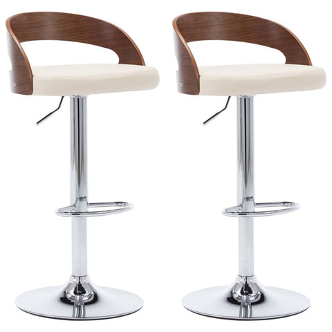 vidaXL Industrial Bar Stools in Cream Faux Leather with Dark Brown Bentwood Frame, Adjustable Height and 360-Degree Swivel Feature - Set of 2