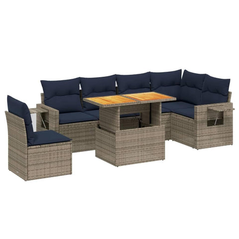 vidaXL Patio Sofa Set with Cushions 7 Piece, Outdoor Sectional Sofa Couch, Patio Conversation Set for Garden Backyard, Gray Poly Rattan