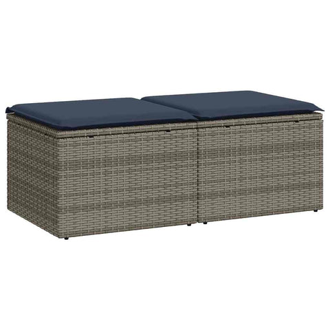 vidaXL 2 Piece Patio Sofa Set with Cushions Gray Poly Rattan Acacia, Garden Sofa Set, Garden Lounge Set, Poly Rattan Sofa Set, Outdoor Sofa Set