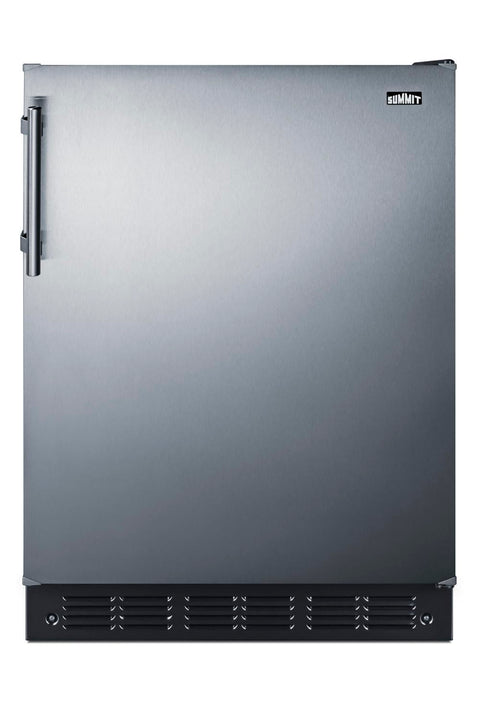 Summit FF6BK2SS 24” Wide Under Counter Refrigerator 5.5 cu.ft. Made in Europe with Automatic Defrost Operation, Reversible Stainless-Steel Door, and Deluxe black interior (Right-Hand Door)
