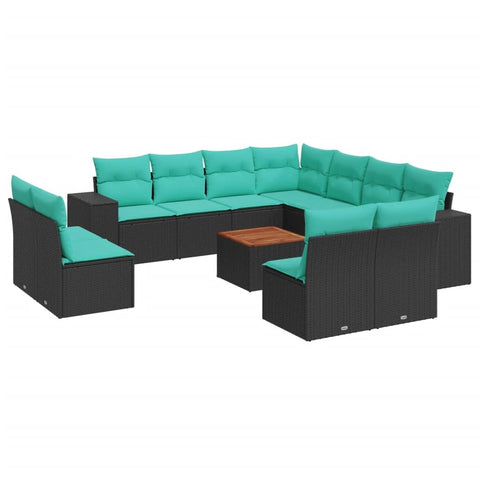 vidaXL Patio Sofa Set with Cushions 12 Piece, Outdoor Conversation Set, Patio Furniture Set for Balcony Garden, Modern Style, Black Poly Rattan