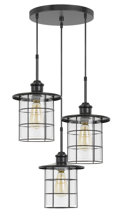 Cal 60W x 3 Silverton Metal/Glass Pendant Fixture (Edison Bulbs NOT Included), Bronze (FX-2668-3P)