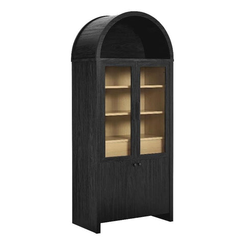 Modway Evie Arched Display Cabinet in Black Oak - Modern Tall Storage Cabinet with Shelves - Sophisticated Glass Door Bookcase - Elegant Living Room and Hallway Accent Cabinet