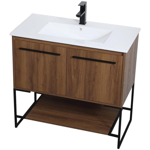 Elegant Decor Gerard 36" Single Porcelain Top Bathroom Vanity in Walnut Brown