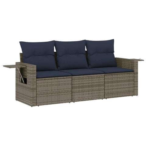 vidaXL 3 Piece Garden Sofa Set with Cushions Grey Poly Rattan