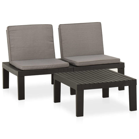 vidaXL Patio Lounge Set Bench Chair and Table - 2 Piece Plastic Gray - Cushions for Garden/Patio