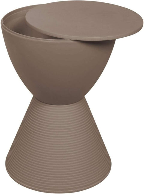 Taupe Side Table Modern ABS Shell Ribbed Hourglass Drum Accent Compact End Table with Removable Lid Storage for Indoor Outdoor Use 16.75H x 11.75W x 11.75D Boyd Series