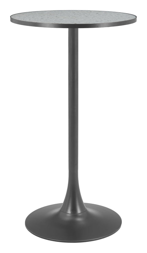 Bite Bar Table Gray & Black, Multicolor Bar Table, Modern Style, Faux Terrazzo MDF Round Shape Tabletop, Steel, Indoor Bar, 23.8" W x 23.8" D x 41.7" H