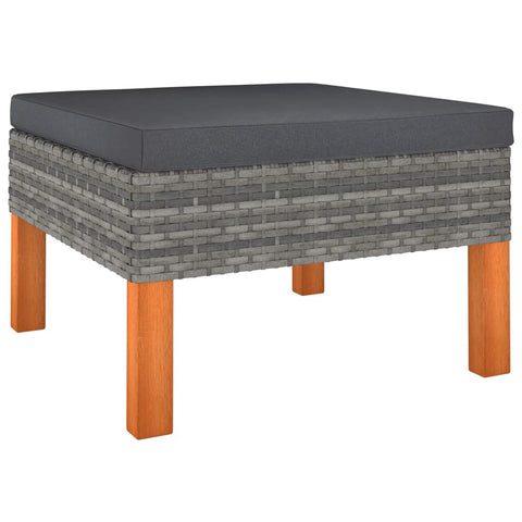 vidaXL Outdoor Footstool - Gray Poly Rattan and Solid Eucalyptus - Steel Frame with Removable and Washable Cushion Cover