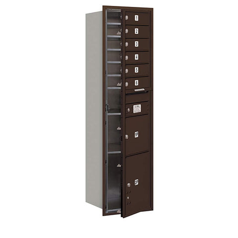 Recessed Mounted 4C Horizontal Mailbox - Maximum Height Unit (56-3/4 Inches) - Single Column - 6 MB1 Doors / 1 PL3 and 1 PL4.5 - Bronze - Front Loading - USPS Access