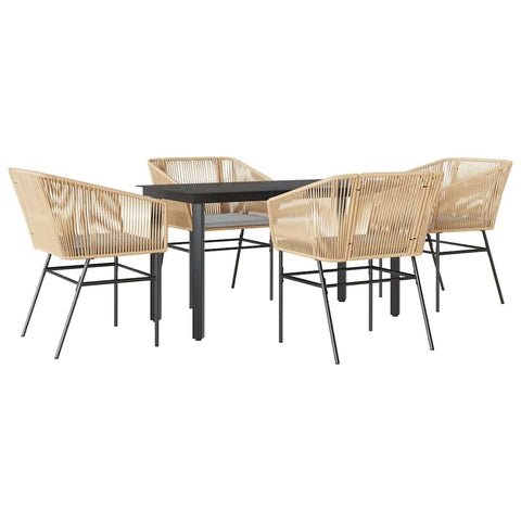 vidaXL 5-piece Patio Dining Set with Cushions - Brown Poly Rattan - Rectangular Glass Table - Outdoor/Garden/Patio Furniture - Durable Weather- Design