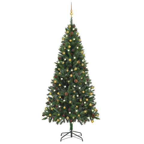 vidaXL Artificial Green Christmas Tree with LED Lights and Ball Set | Pine Imitation | Economical Choice | Celebration Decorations | 82.7 Inch