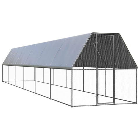 vidaXL Large Industrial Outdoor Chicken Coop 2X12X2 ft Galvanized Steel with UV Protection and Lockable Gate for Chickens Cage Cages Hen House Housing Metal Resistant Spacious