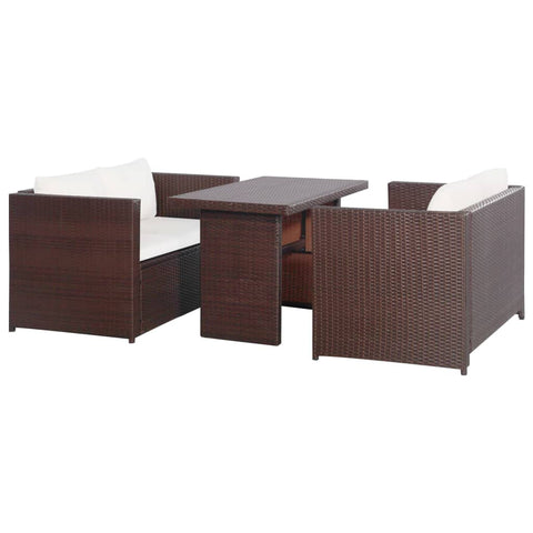 vidaXL Garden Dining Set Brown Polyethylene Rattan 3 Piece Set