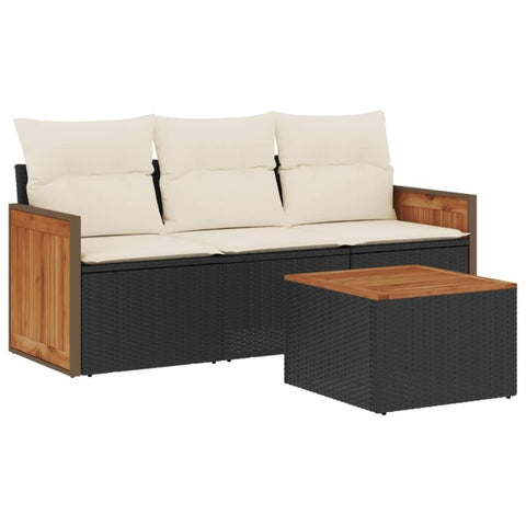 vidaXL Patio Sofa Set with Cushions 4 Piece, Outdoor Conversation Set, Sectional Sofa for Balcony Garden, Modern Style, Black Poly Rattan