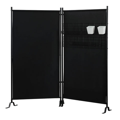 Proman Products FS17254 Galaxy II Indoor/Outdoor Room Divider (2-Panels, 24" w/Panel) with Accessory Rack 2 Wire Nets, 4 Plastic Bins, 4 Peg Hooks, 2 Wire Tray Baskets, Black