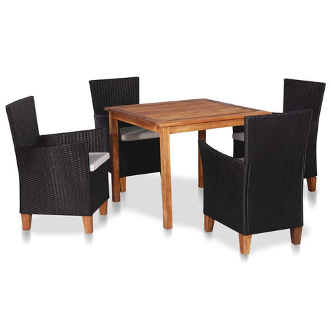 5 Piece Patio Dining Set Poly Rattan Black and Brown
