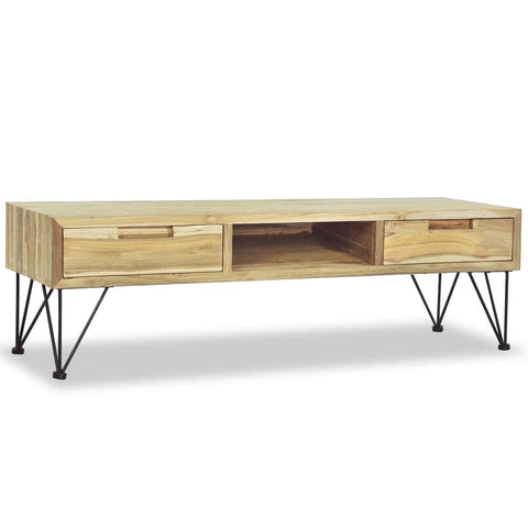 vidaXL Solid Teak Wood Colonial-Style TV Stand with 2 Drawers and Storage Compartment - ic Brown TV Cabinet with Wrought Iron Legs - 47.2"x13.8"x13.8"