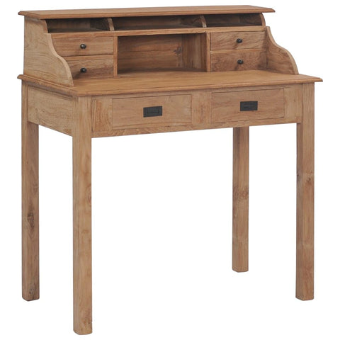 vidaXL Solid Wood Writing Desk with Drawers and Open Compartments - Rustic Teak Farmhouse Style Office Console Table