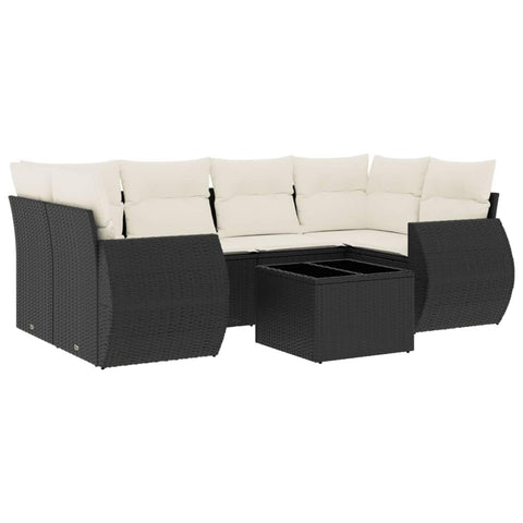 vidaXL Patio Sofa Set with Cushions 7 Piece, Outdoor Conversation Set, Sectional Sofa for Balcony Garden, Modern Style, Black Poly Rattan
