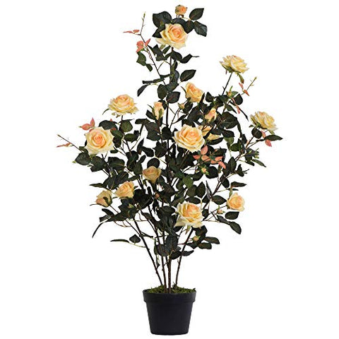 Vickerman Everyday 45" Indoor Artificial Yellow Rose Plant - Black Plastic Pot - Lifelife Home Or Office Decor - Faux Potted Bush - Realistic Artificial Flowers - Maintenance Free