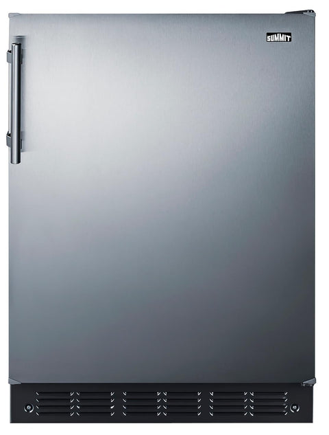 Summit FF708BLSSADA 24” Wide ADA Under Counter Refrigerator 5.1 cu.ft. Made in Europe with Automatic Defrost Operation, Reversible Stainless-Steel Door, Deluxe black interior (ADA Right Hand Door)