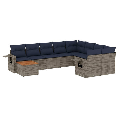 vidaXL Patio Sofa Set with Cushions 10 Piece, Outdoor Conversation Set, Sectional Sofa for Balcony Garden, Patio Furniture, Gray Poly Rattan