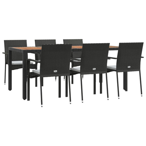 vidaXL Patio Dining Set 7 Piece, Patio Conversation Set with Cushions, Outdoor Furniture Set for Garden Backyard Poolside, Black Poly Rattan