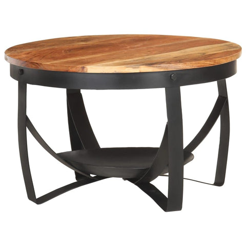 vidaXL Acacia Wood Coffee Table â€“ Round Industrial Side Table with Iron Base â€“ 26.8" Tea Accent Furniture for Living Room