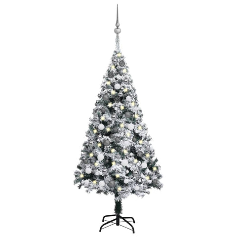 vidaXL Artificial Christmas Tree with LEDs and Ball Set - 59.1" Green - PVC Material - Lifelike Appearance - Energy-Efficient LED Lights - Reusable