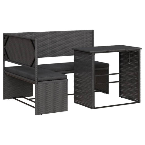 vidaXL Black Poly Rattan L-Shaped Patio Sofa Set with Table and Cushions - Weather- Outdoor Seating for Garden/Terrace