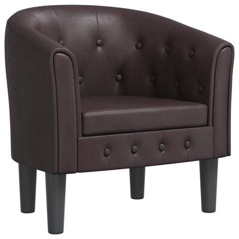 vidaXL Modern Tub Chair in Brown Faux Leather - Durable, Stain- Armchair for Living Room, Bedroom or Office - Comfortable Seat with Thick Padding