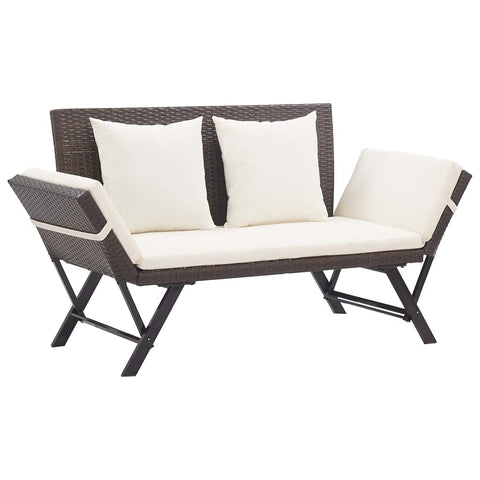 vidaXL Convertible Patio Bench to Day Bed in Brown Poly Rattan with Comfortable Cushions, Adjustable Sides and Durable Steel Frame