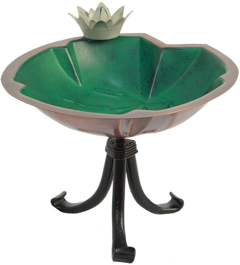 Oakestry BB-10-TR Lilypad Tripod Metal Birdbath with Small Stand, Green, White, Copper, Black