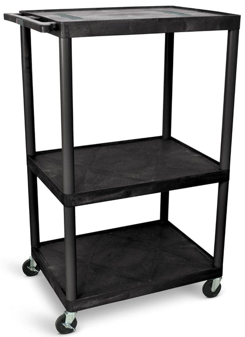Luxor LE54-B, AV Cart, 3 Shelf Utility Cart with Power, 32" x 24" x 54"H Rolling AV Cart, 300 lb Capacity Multimedia Cart with Casters, Black