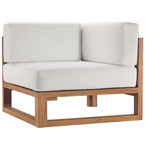 Modway EEI-4126-NAT-WHI Upland Patio Teak Wood Corner Chair, Natural White