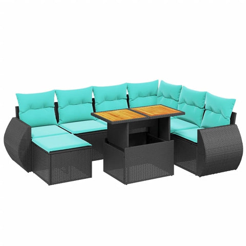 vidaXL Patio Sofa Set with Cushions 8 Piece, Outdoor Conversation Set, Sectional Sofa for Balcony Garden, Modern Style, Black Poly Rattan