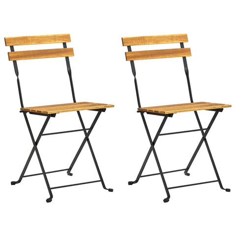 vidaXL Patio Folding Chairs 2 Pcs - Acacia Wood and Steel - Outdoor/Garden/Patio Seat - 15.7" W x 18.1" D x 33.5" H
