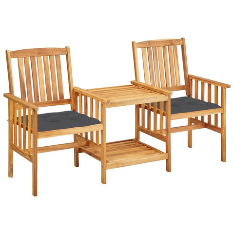 vidaXL Outdoor Bistro Set â€“ Rustic Solid Acacia Wood Patio Chairs with Tea Table â€“ Includes Comfortable Anthracite Cushions â€“ Suitable for Garden and Patio