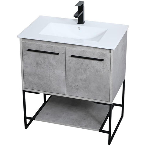 Elegant Decor Gerard 30" Single Porcelain Top Bathroom Vanity in Concrete Gray