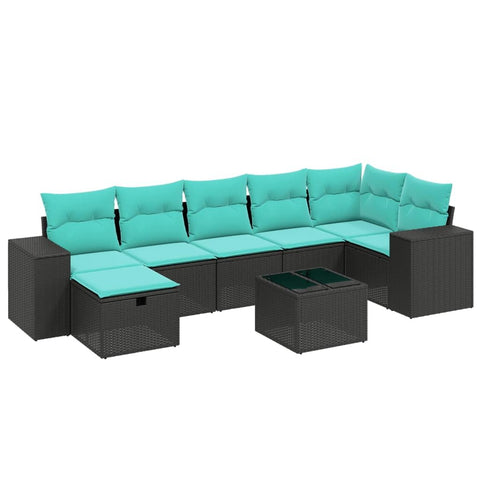 vidaXL Patio Sofa Set with Cushions 8 Piece, Outdoor Conversation Set, Sectional Sofa for Balcony Garden, Modern Style, Black Poly Rattan
