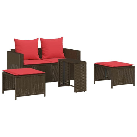 vidaXL 5 Piece Patio Sofa Set with Cushions Stackable Brown Poly Rattan, Garden Sofa Set, Outdoor Sofa Set, Patio Couch Set, Garden Couch Set